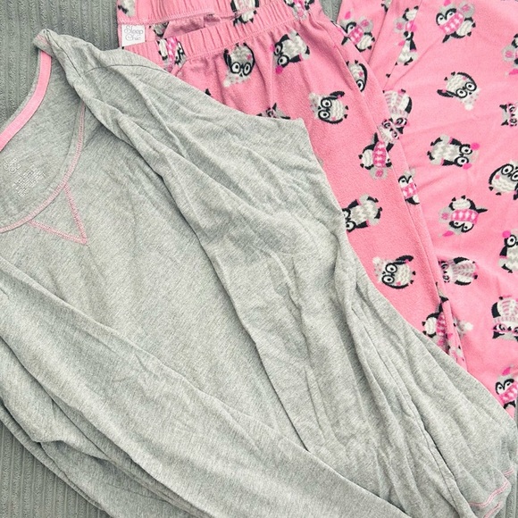 Pajama 2 Piece Set, Gray Scoop-Neck Long Sleeve Paired with Owl Pattern Pants XL - Picture 4 of 4
